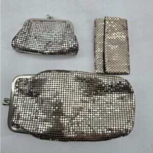 Vtg Whiting & Davis Metal Mesh Silver Tone Glasses Case, Key, Change, Purse Set